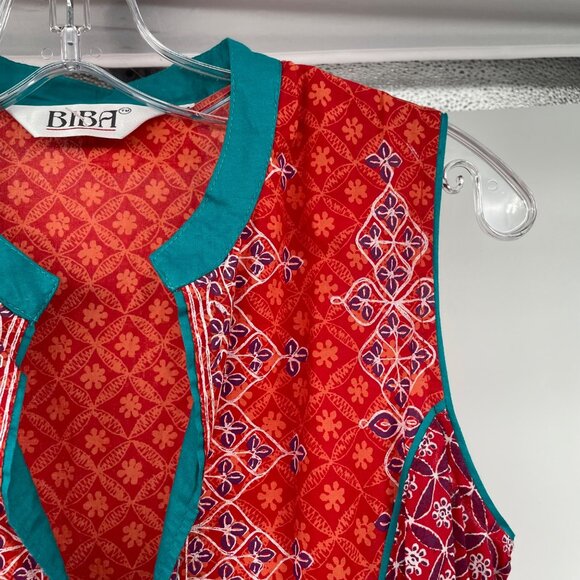 BIBA Sleeveless Midi Dress A-Line Colorful Print Womens Size 34 - Picture 4 of 9